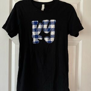 Bella Canvas Black Tee with Blue Gingham 'ky' Appliqué